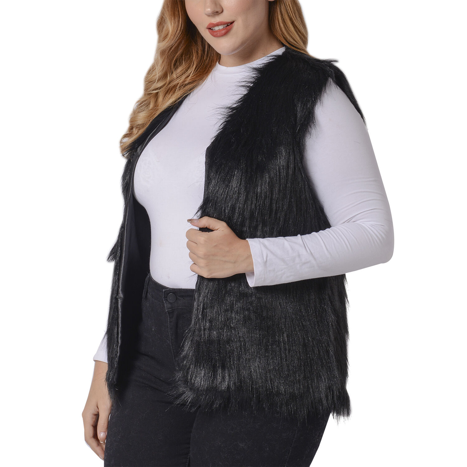 Black Colour Faux Fur Gilet (One Size Fits all; 50x70 Cm)