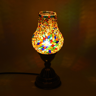 Handmade Turkish Multi Circle Glass Mosaic Table Lamp with Bronze Base (Size 28x10cm)