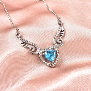 Simulated Blue Topaz and White Austrian Crystal Necklace (Size 20) in Stainless Steel