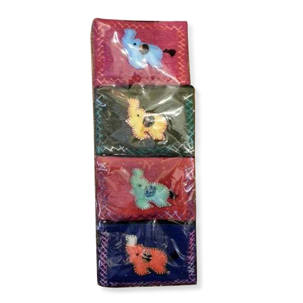 Set of 4 - Elephant Pattern Red, Brown, Pink and Blue Colour Cotton Coin Purse (Size 9x9 Cm)