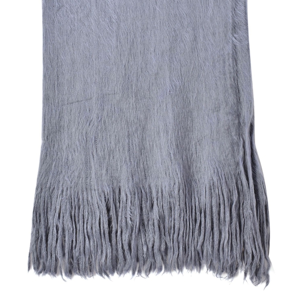 Fluffy Faux Fur Grey Colour Scarf (Size 155x70 Cm)