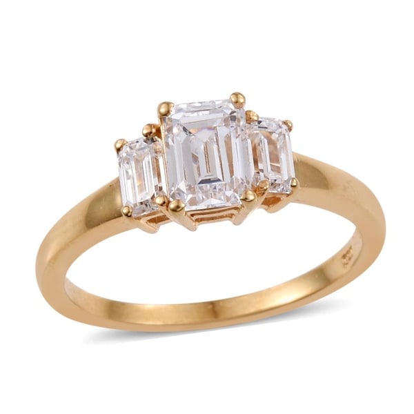 Lustro Stella - 14K Gold Overlay Sterling Silver (Oct) 3 Stone Ring Made with Finest CZ
