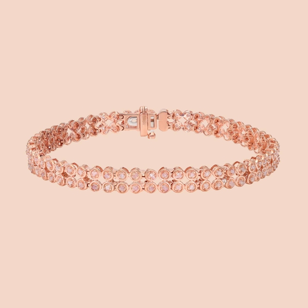 Natural Pink Uncut Diamond Bracelet (Size - 7.5) in Rose Gold Overlay Sterling Silver 1.00 Ct, Silver Wt. 11.89 Gms