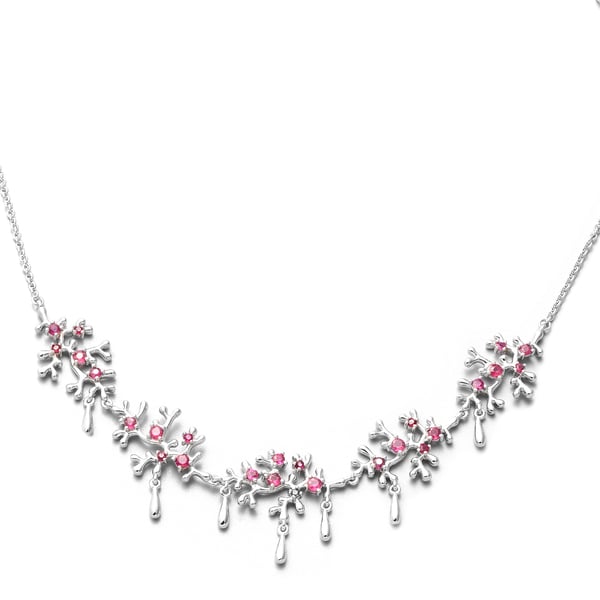 Lucy Q Splash Collection - African Ruby (FF) Necklace (Size:16 with 4 inch Extender) in Rhodium Over