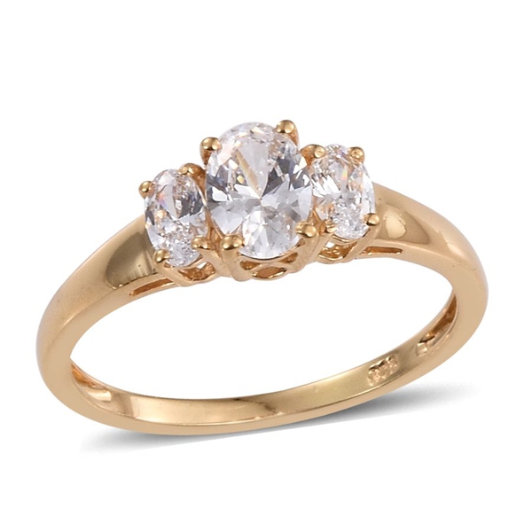 Lustro Stella - 14K Gold Overlay Sterling Silver (Ovl) 3 Stone Ring Made with Finest CZ