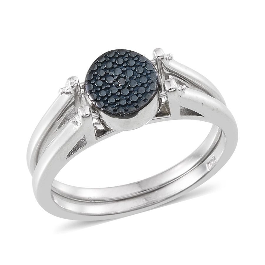 Blue Diamond (Rnd), Yellow Diamond Reversible Ring in Platinum Overlay Sterling Silver