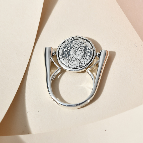GP Roman Coin Collection - 2 in 1 Amethyst, Kanchanaburi Blue Sapphire Ring in Platinum Overlay Sterling Silver, Silver Wt. 7.21 Gms.