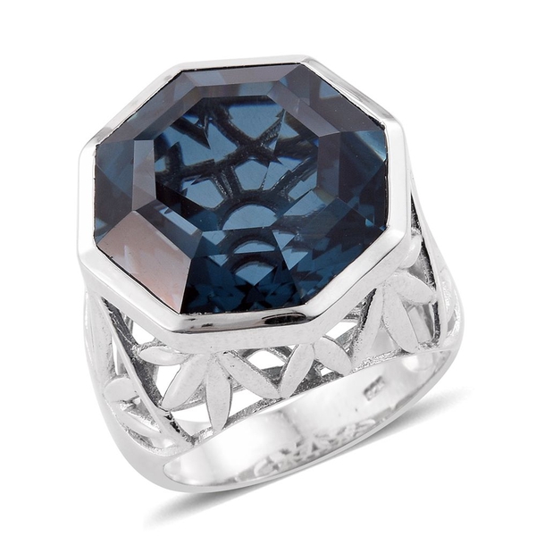 Indicolite Quartz (Octillion) Ring in Platinum Overlay Sterling Silver 16.000 Ct. Silver wt 7.60 Gms
