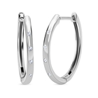Diamond (Rnd) Hoop Earrings (with Clasp) in Platinum Overlay Sterling Silver