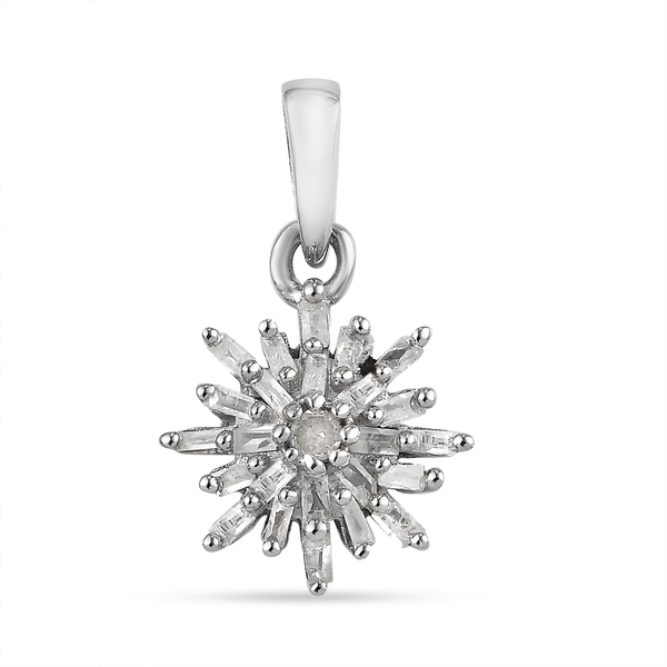 Diamond  Cluster Pendant in Platinum Overlay Sterling Silver 0.24  Ct.