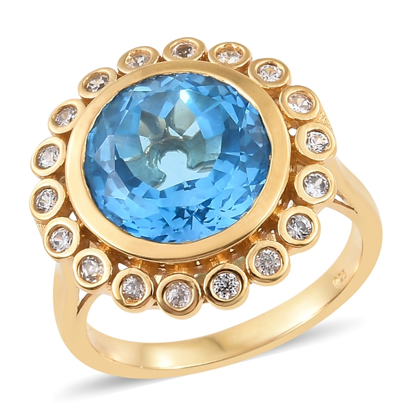 10.75 Ct Marambaia Topaz and Zircon Halo Ring in 14K Gold Plated Sterling Silver 5.69 Grams
