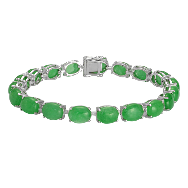 Green Jade (Ovl) Bracelet (Size 8) in Platinum Overlay Sterling Silver 40.750 Ct.