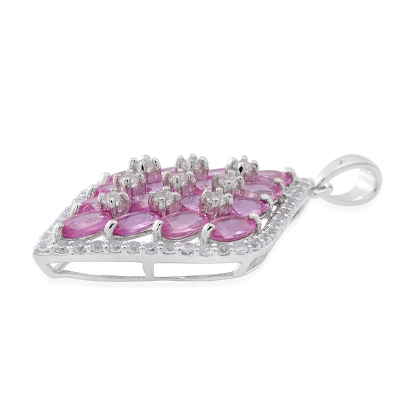9K White Gold AAA Pink Sapphire (Ovl), Natural White Cambodian Zircon Pendant 6.350 Ct.Gold Wt 3.50 Gms