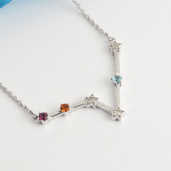 Diamond, Rhodolite Garnet, and Multi Gemstone  Necklace (Size -18 With 2 Inch Extender) in 14K Gold Overlay Sterling Silver