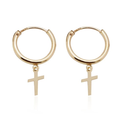 Cross Hoop Earrings in 9K Yellow Gold with Clasp Lock - 3589608 - TJC