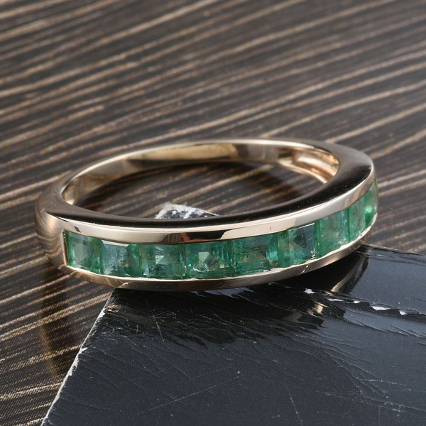 9K Yellow Gold AA Kagem Zambian Emerald (Sqr Princess) Half Eternity Band Ring 1.250 Ct.