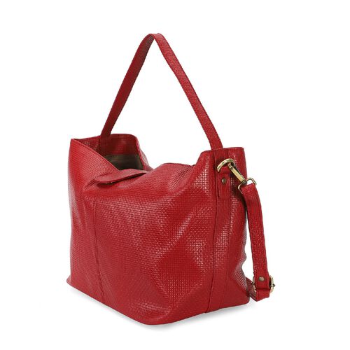 100 Genuine Leather Hobo Shoulder Bag with Detachable Strap in Red