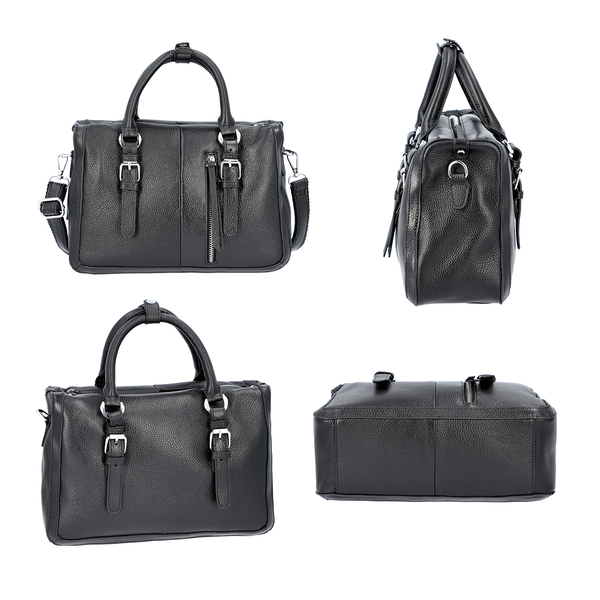Super Soft 100% Genuine Leather Tote Bag with Detachable Shoulder Strap (Size 30x12x20) - Black
