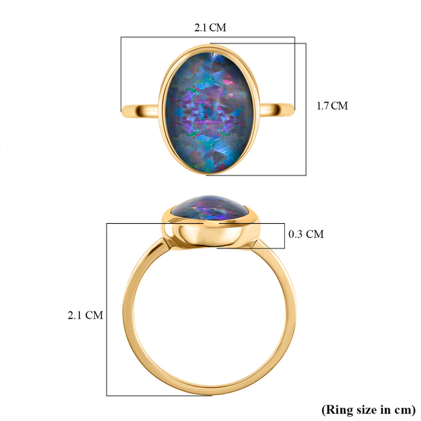 Australian Boulder Opal Solitaire Ring in Vermeil Yellow Gold Overlay Sterling Silver 3.50 Ct.