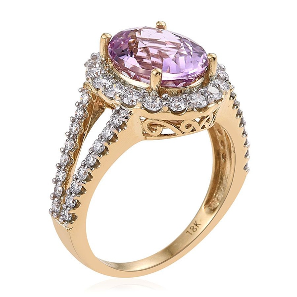 ILIANA 18K Y Gold AAAA Brazilian Kunzite (Ovl 5.50 Ct), Diamond (SI-G-H) Ring 6.750 Ct.