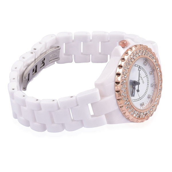 GENOA AAA Austrian Crystal White Ceramic Strap Watch - Rose Gold Tone