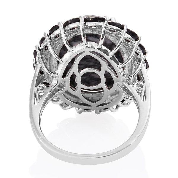 Austrian Pinolith (Ovl 16.60 Ct), Boi Ploi Black Spinel Ring in Platinum Overlay Sterling Silver 18.500 Ct.