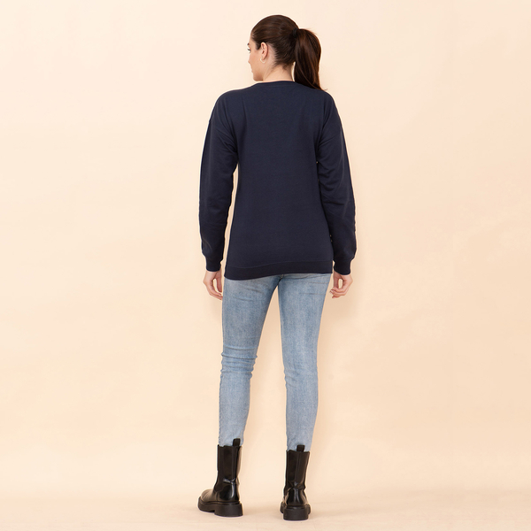 100% Cotton Fleece Knit Sweatshirt (Size S) - Navy