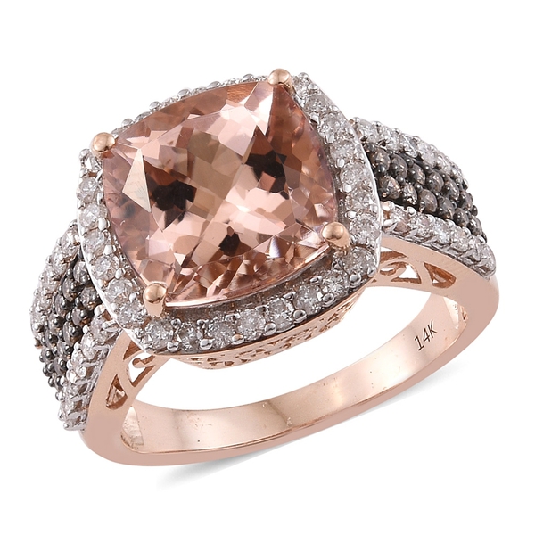 New York Collection-14K Rose Gold AAA Marropino Morganite (Cush 7.12 Ct), Natural Champagne and Whit