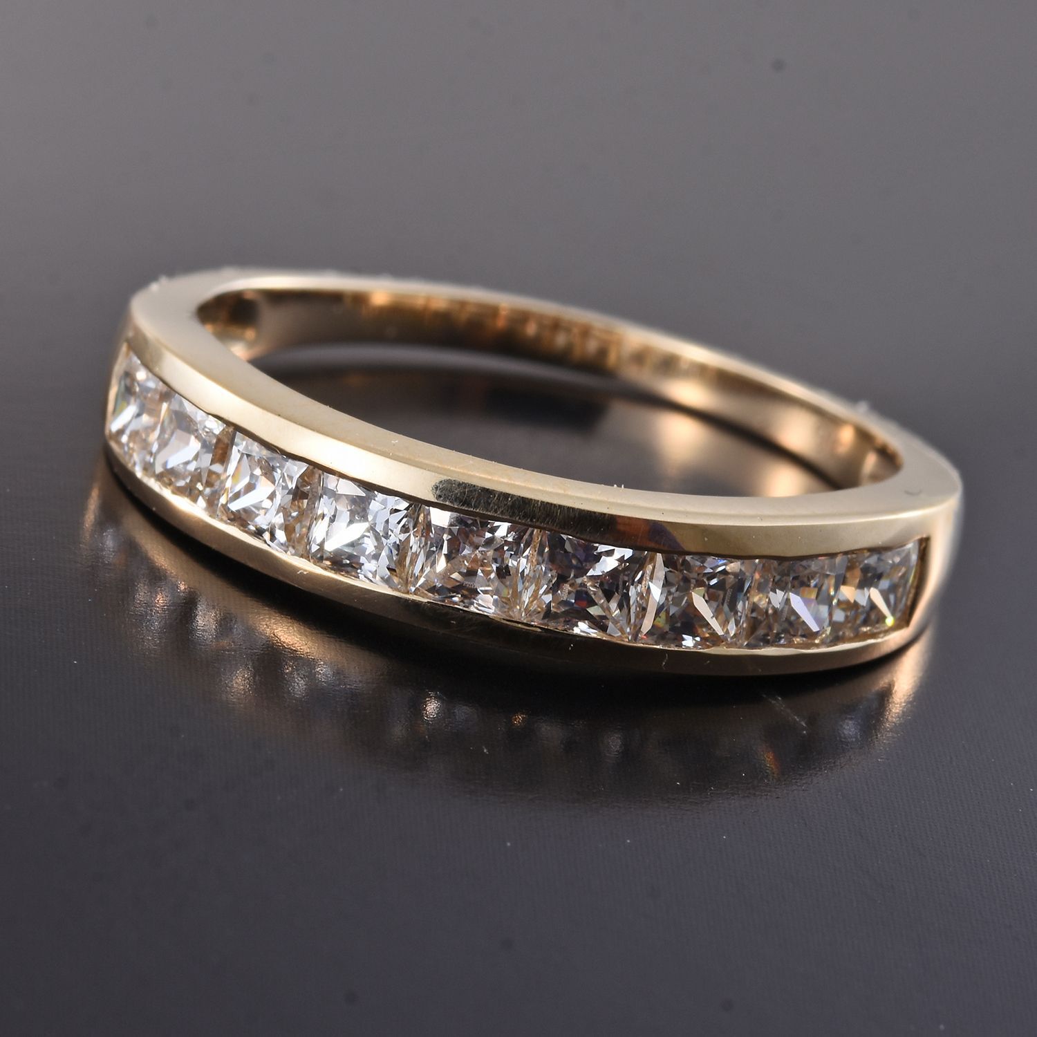 J Francis - 9K Y Gold (Princess Cut) Half Eternity Band Ring Made with Finest CZ