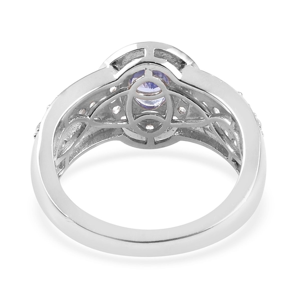 AA Tanzanite (Ovl), Natural Cambodian Zircon Ring in Platinum Overlay Sterling Silver 1.06 Ct.