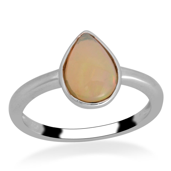 Ethiopian Welo Opal (Pear) Solitaire Ring in Platinum Overlay Sterling Silver 1.050 Ct.