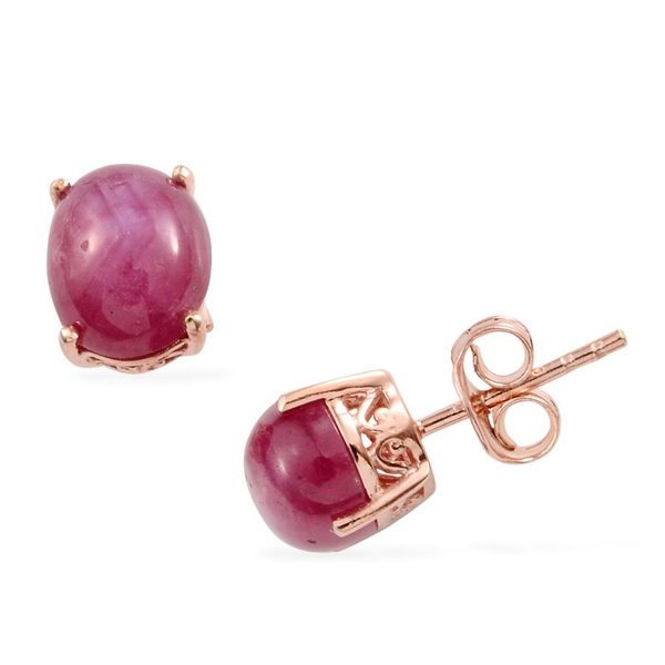 Star Ruby (Ovl) Stud Earrings (with Push Back) in Rose Gold Overlay Sterling Silver 6.000 Ct.