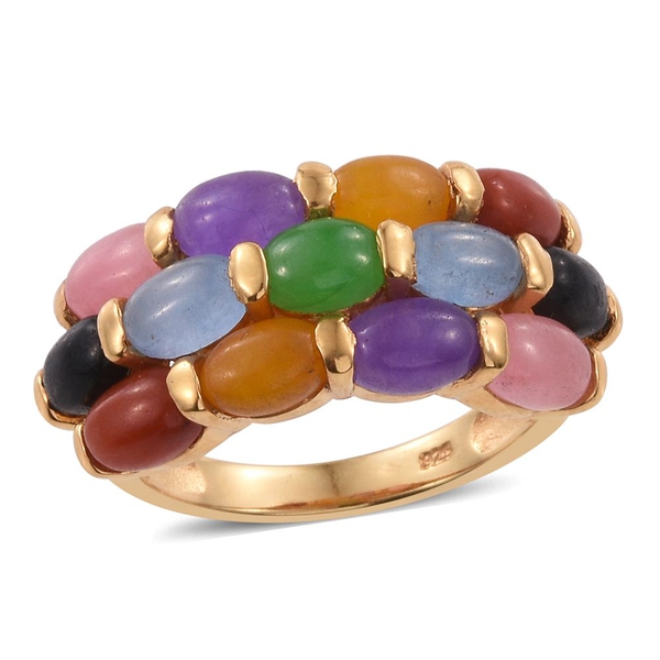 Jade Preview Special- Yellow, Red, Purple, Blue, Pinik, Black and Green Jade (Ovl) Ring in 14K Gold 