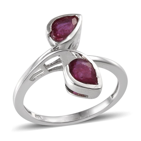 African Ruby (Pear) Crossover Ring in Platinum Overlay Sterling Silver 1.750 Ct.