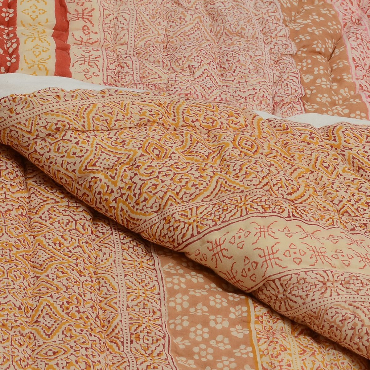 100% Cotton Hand Block Printed Chocolate and Multi Colour Quillow (Size 150x110 Cm)