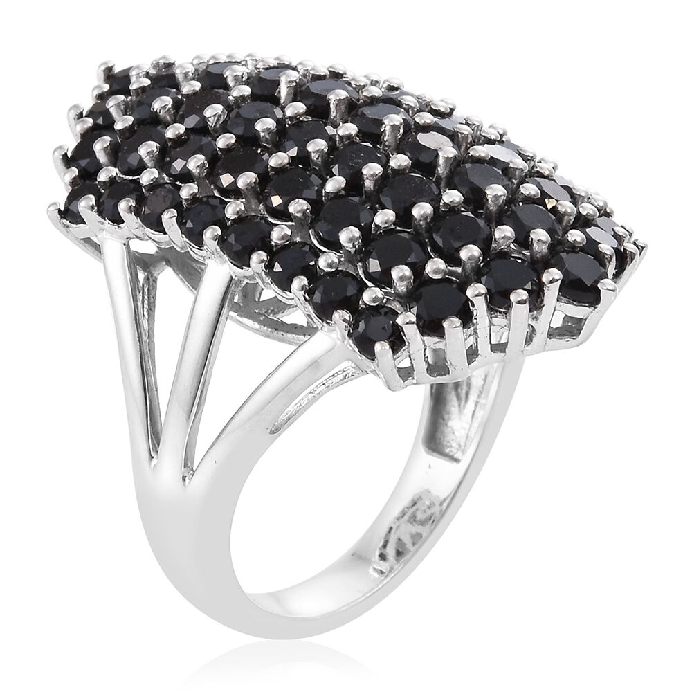 Boi Ploi Black Spinel (Rnd) Cluster Ring in Platinum Overlay Sterling Silver 8.000 Ct. Silver wt. 8.10 Gms.