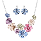 2 Piece Set -  White Austrian Crystal Periwinkle Floral Necklace (Size - 20 With 2 Inch Extender) an