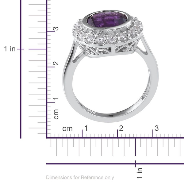 Amethyst (Rnd 2.50 Ct), White Topaz Ring in Platinum Overlay Sterling Silver 3.250 Ct.