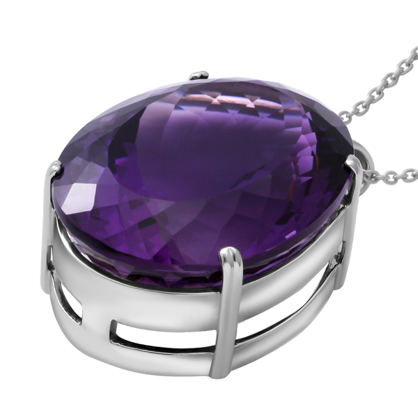 AAA Lusaka Amethyst Pendant with Chain (Size 24) in Rhodium Overlay Sterling Silver 102.00 Ct.