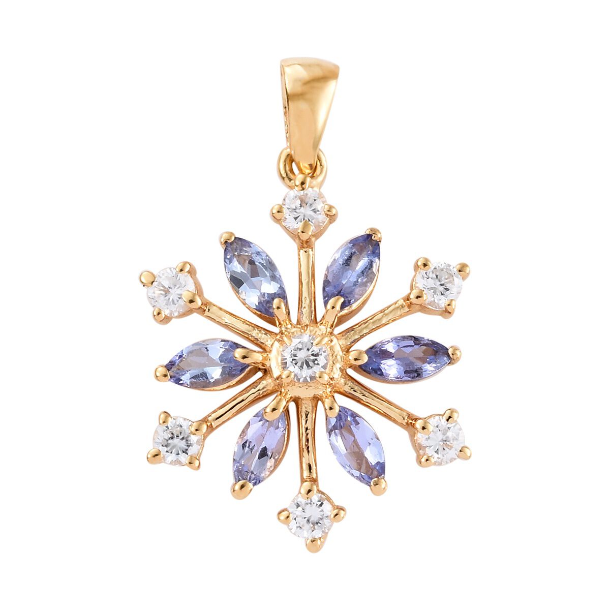AA Tanzanite (Mrq), Natural Cambodian Zircon Snowflake Pendant in 14K Gold Overlay Sterling Silver 1