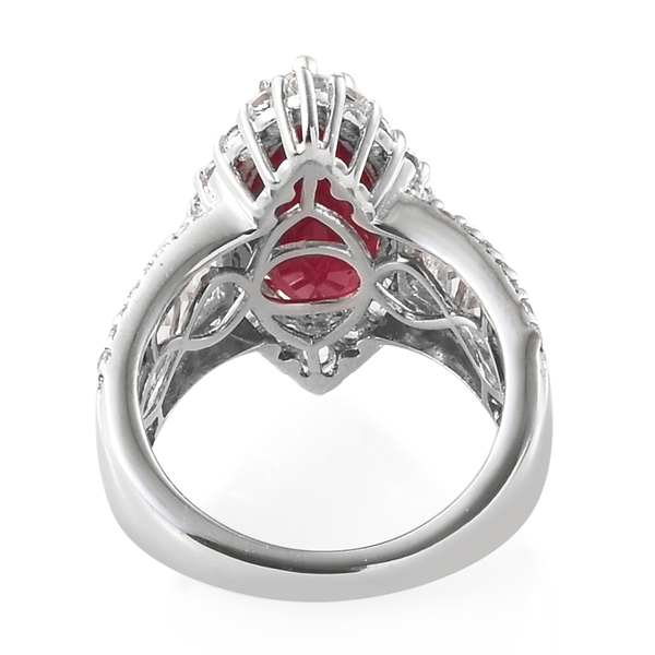 African Ruby (Mrq 5.80 Ct), White Topaz Ring in Platinum Overlay Sterling Silver 8.500 Ct.