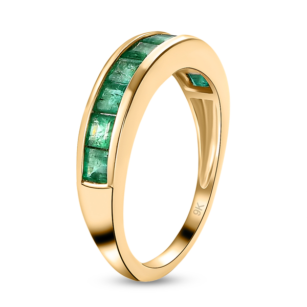 9K Yellow Gold Boyaca Colombian Emerald Half Eternity Ring 1.27 Ct.