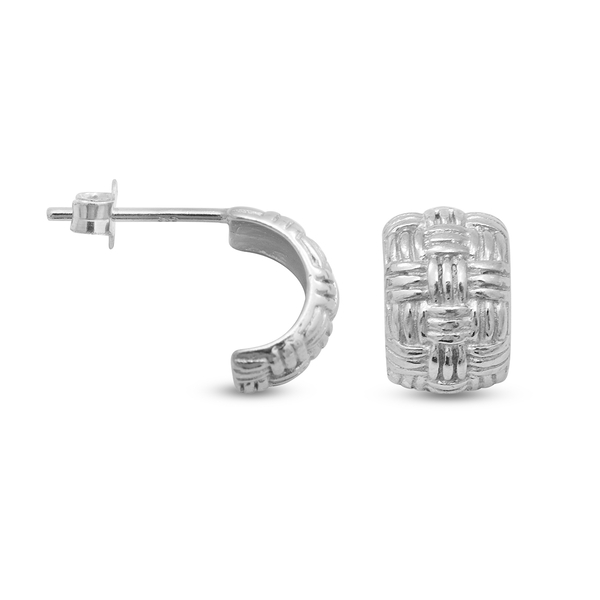 Rhodium Overlay Sterling Silver J Hoop Earrings (with Push Back)