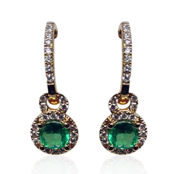 ILIANA 18K Y Gold AAAA Boyaca Colombian Emerald (Rnd), Diamond (SI- G-H) Earrings (with Clasp) 1.25 