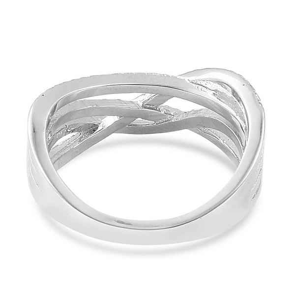 ELANZA AAA Simulated White Diamond Criss Cross Ring in Rhodium Plated Sterling Silver