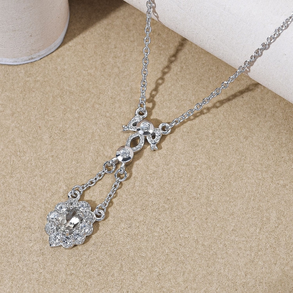 Turkizite and Natural Cambodian Zircon Necklace (Size - 18 with 2 inch Extender) with Lobster Clasp in Platinum Overlay Sterling Silver 1.10 Ct, Silver Wt. 5.03 Gms