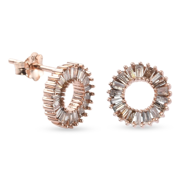 9K Rose Gold SGL Certified Natural Champagne Diamond (I3) Stud Earrings (with Push Back) 0.50 Ct.