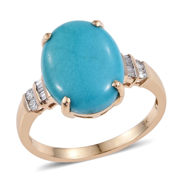 9K Y Gold Arizona Sleeping Beauty Turquoise (Ovl), Diamond Ring 7.250 Ct.