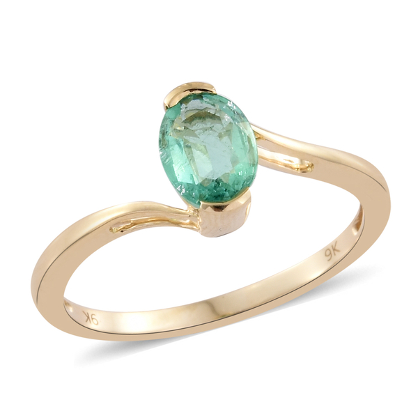 One Time Deal-9K Y Gold AA Boyaca Colombian Emerald (Ovl) Solitaire Ring 1.000 Ct.