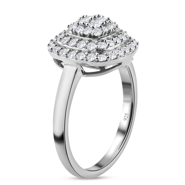 Lustro Stella Platinum Overlay Sterling Silver Cluster Ring Made with Finest CZ 1.30 Ct